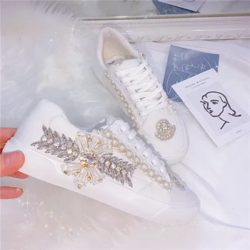 Trendovska in kul ravnim dnom žensk odbor čevlji s diamond trakov, majhne bele čevlje, modne in vsestranski krog