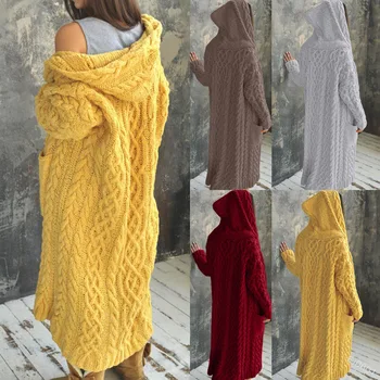 2023 Evropi in Združenih državah amerike novo jopico pletenic leni veter hooded dolgo cardigan pulover jeseni in pozimi ženski wear