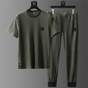2023 Poletje Nova Moda za Moške Priložnostne Barva Kratek Rokav T-Shirt Obleko Moške Kakovostnega Bombaža Dva-Delni Set velikosti M-4XL