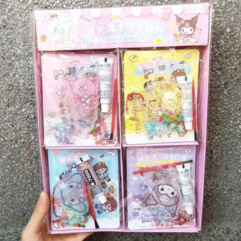 24pcs Sanrio Nalepke Kuromi Hello Kitty Akril Guka Obesek DIY Sijaj Tiste, ki Teče Pesek Anime Keychain Dekleta Igrače Trgovina