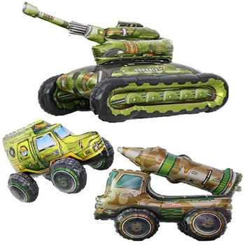 3D Vojaške Zadeve Igrača Avto Folijo Ballon Otroci Baby Tuš Fant Tank Missile vozila, Vojaška Vozila Rojstni Dekoracijo