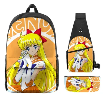 3PCS šola sezona šolsko Sailor Moon nahrbtnik študent šolsko ženski velike zmogljivosti zadrgo nahrbtnik torba Darila