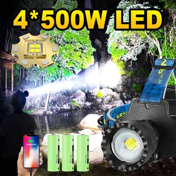 4*500W 8000000LM LED High Power Žaromet Močnih Žarometov USB, Baterije Nepremočljiva Super Svetla Luč Glavo Baklo Fishlight