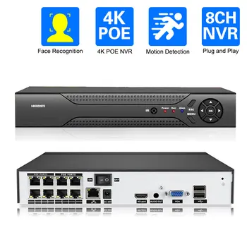 8CH NVR Za 2MP, 4MP 5MP 4K IP Kamero za Podporo Zaznavanja Obraza Video NVR Snemalnik Varnostni Sistem Onvif XMEYE 8MP Motion Detect P2P