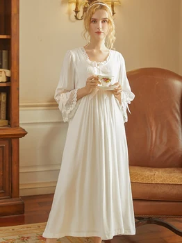 Bela Princesa Noseče Ženske Pižame Ruffles Viktorijanski Nightdress Long Sleeve Vintage Noč Obleke Sleepwear Svoboden Peignoir Robe