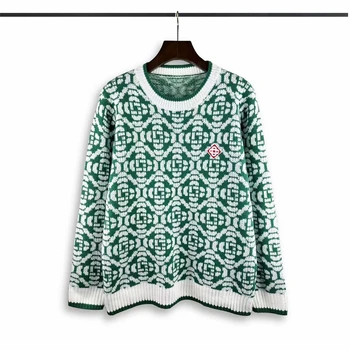 Casablanca Zelena Jacquardske Logotip Sweater Moški Ženske Tenis Klub Casa Blanca Priložnostne Prevelik Najboljše Kakovosti Oblačila, Trenirke
