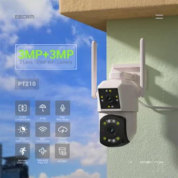 ESCAM PT210 3MP 1296P iCam365 APP Dvojno Objektiv Brezžični PTZ IP Kamero Barvno AI Humanoid Odkrivanje Home Security CCTV Monitor