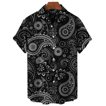 Havajske Srajce Za Moške 3D Paisley Vzorec Obleko Srajco Priložnostne Kratkimi Rokavi Top Poletni Prevelik Tees Black Print moška Oblačila