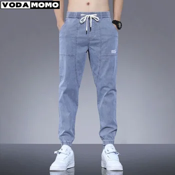 Japonska Korejski Modni Moški Širok Noge Jeans Nove Ulične Naravnost Vrečasta Elastični Pas Traper Hlače Moški Priložnostne Ohlapne Hlače