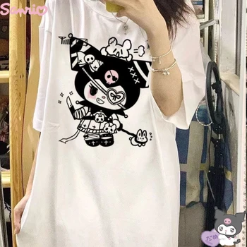 Kawaii Sanrio Kuromi Dekleta T-Shirt Ženska Oblačila Vrhovi Bombaž Velikodušno Tshirt Ženske Kratek Rokav Študent Risank Anime Oblačila