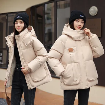 Korejska različica navzdol bombaž hooded bombaž jakna Britanska slog hujšanje kruh suknjič 3D žep jakna