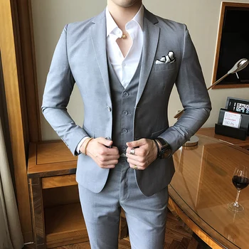 Luksuzni 3 kos moške poročno obleko modne moške slim barva poslovne urad obleko določa velikosti moški Jopič+hlače+telovnik