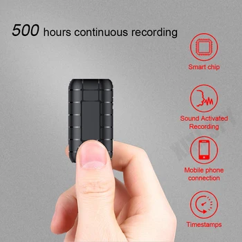Mini glas aktivira diktafon 500 ur digitalno snemalno napravo, strokovno zvok dictaphone micro audio snemanje prenosni mala