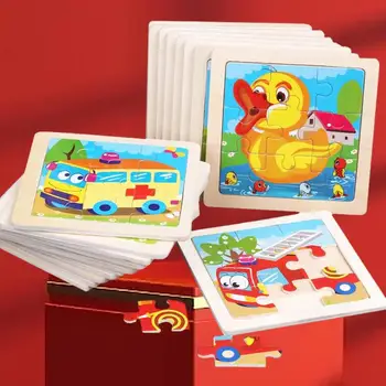 Montessori Izobraževalne Igrače za Otroke: 11X11CM Otroci Lesenih Uganke Cartoon Živali Prometa Tangram Lesa Puzzle - Odlično Darilo