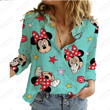 New vroče prodajo Disney cvjetnim tiskanja žensk dolgo sleeved majico priložnostne elegantno jopico ulica slog šifon majica ohlapna