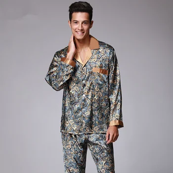 Nove Luksuzne Pižame, Moške Paisley Vzorec Slpwear Svile Dolgo-slved Saten Mens Pižame Moške Salon Pižamo Nastavite Plus Velikost 4XL