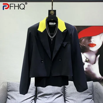 PFHQ 2023 Trendy Barve Kontrast Kratek Suknjič Modni Visoke Kakovosti Moške Design Lep korejski Plašč Brezplačna Dostava 21F1058
