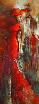 Ročno poslikano Kaligrafija Sodobno Abstraktno Portret Platno, Slike Ročno Seksi Dama v Rdeči barvi z Rose Umetnine Nož Oljno sliko