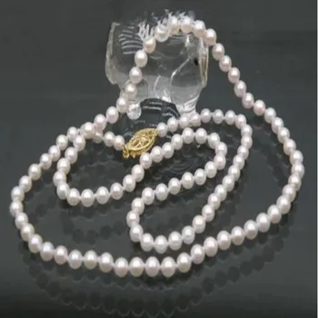 Ročno vozlane ogrlica naravnih 5-6 mm belih sladkovodnih biserov pulover verige skoraj okrogle pearl 21inch