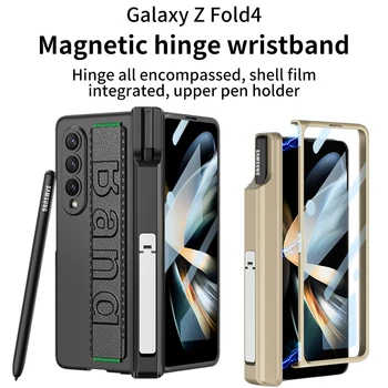 Ultra-tanek Magnetni Tečaj Svinčnik Imetnik Ohišje Za Samsung Galaxy Ž Krat 4 5 G Skrite podporo z manžeta Stekla Film Fold4 Pokrov