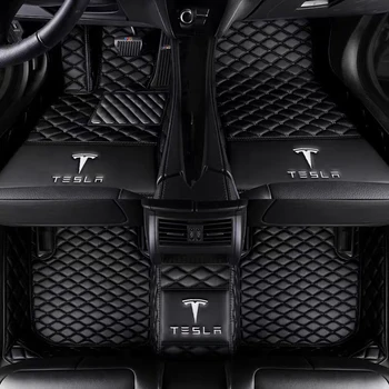 Usnje v Celoti Obdan predpražnike za Tesla Model 3 Model S Model X Model Y 2012-2023 Vseh Vremenskih Avto Mat Non-Slip Nepremočljiva
