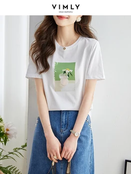 Vimly Poletje Priložnostne T-Shirt za Ženske 2023 Preprosto Tiskanje Kratek Rokav korejski Moda 100% Bombaž Osnovne Tee rokavi Ženske Vrhovi