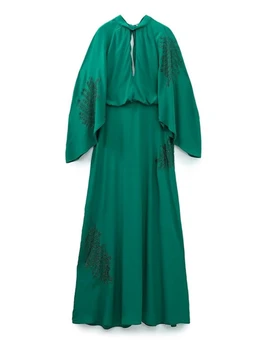 Zeleno Poletje Ženske Dolga Obleka z Dolgimi Rokavi Eleganten Čipke Svoboden Sequins Vestidos Rojstni dan Obleko za Ženske 2023 Ulične