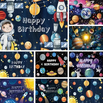 Zunanji Prostor Fotografija Ozadje Happy Birthday Party Astronavt Vesoljsko Ladjo Planet Galaxy Vesolje Fotografija Ozadje Dekor Transparent